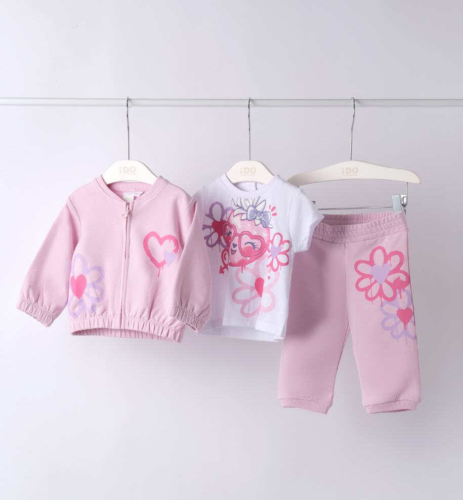 iDO – Tuta baby femmina 3 pezzi in felpa garzata primaverile