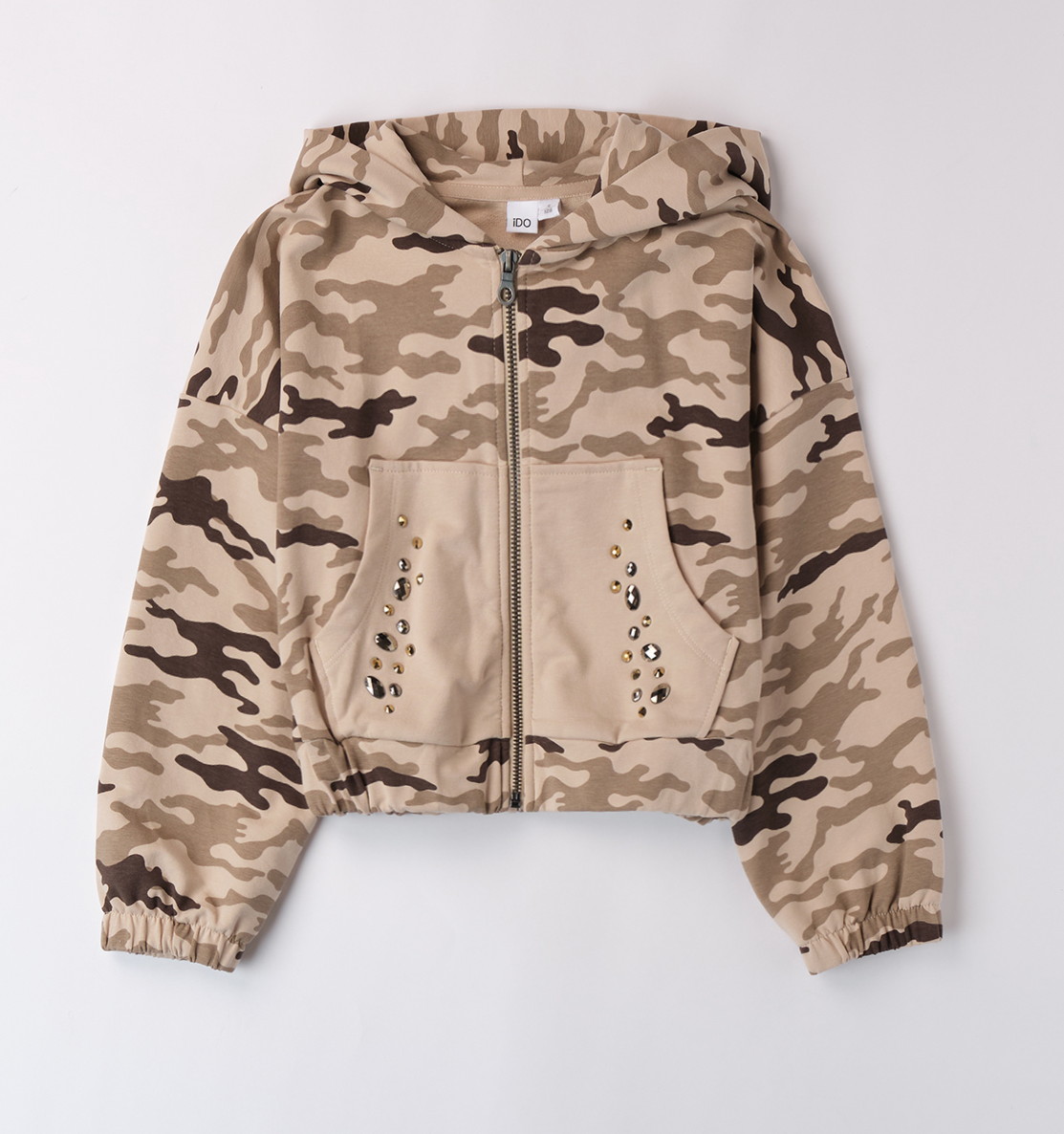 iDO – Felpa ragazzina con zip e cappuccio in felpa garzata invernale