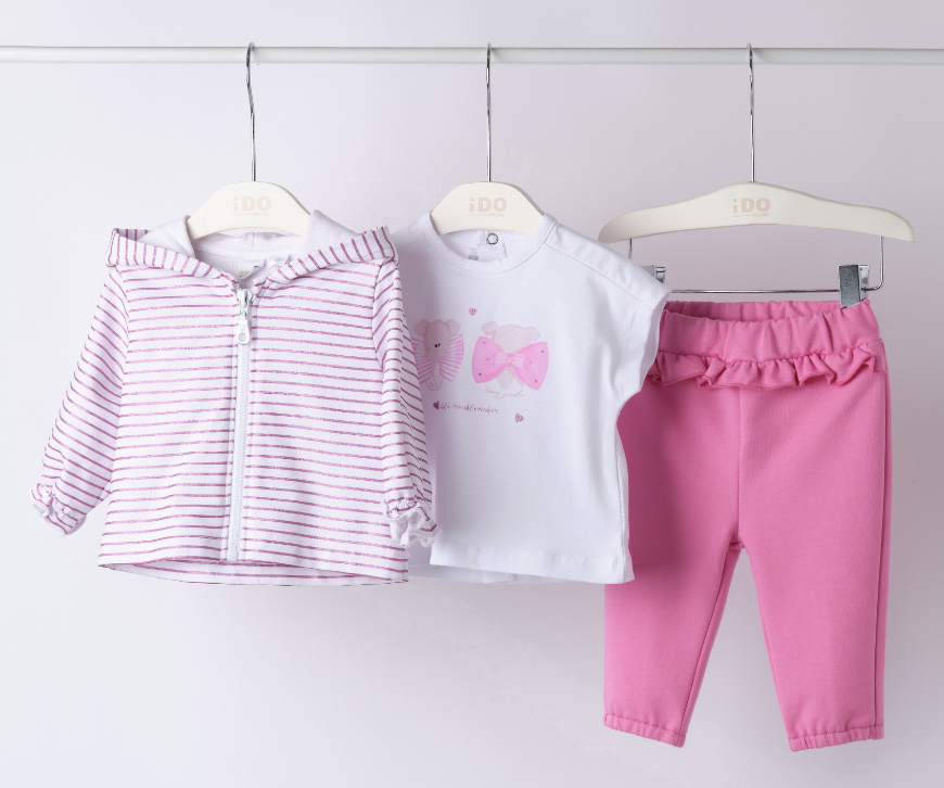 iDO – Tuta baby femmina 3 pezzi in felpa garzata leggera